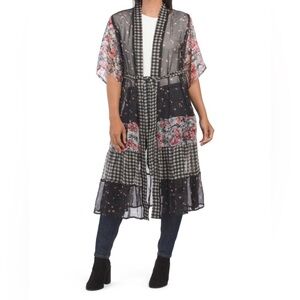 Steve Madden New Size M Tiered Boho Floral‎ Belted Kimono Duster Cardigan